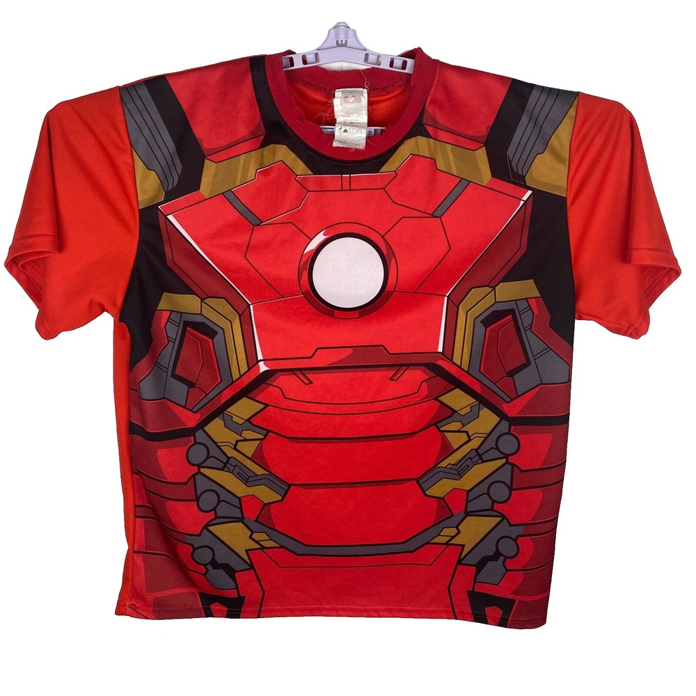 Marvel Avengers Mens Red Crew Neck Captain American Iron Man Theme T-Shirt Sz XL
